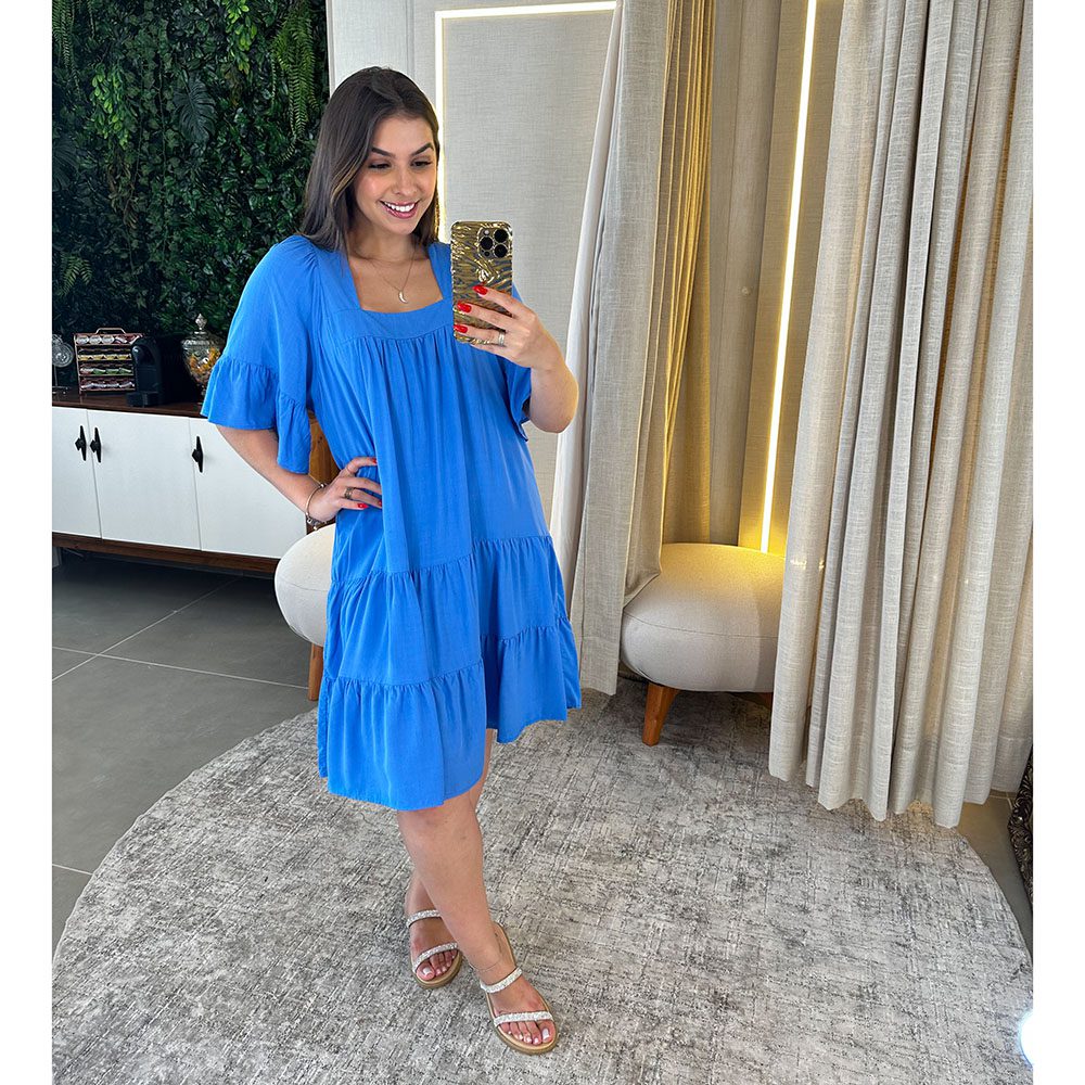 Vestido Curto Em Viscolinho Azul Claro Inovar Forever