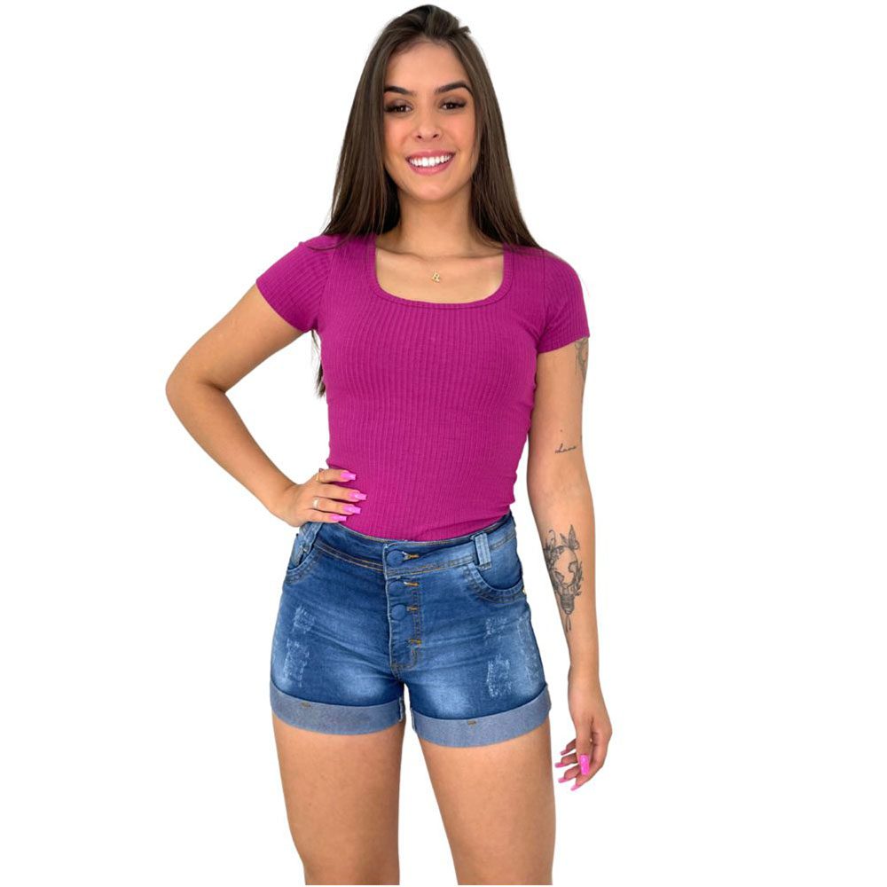 Short Jeans Feminino Destroyed com Botões