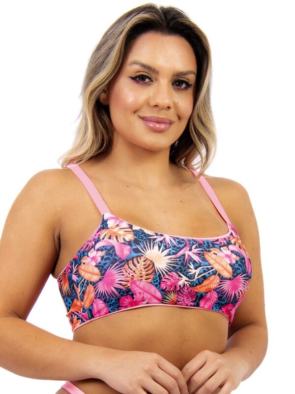 Top Faixa Dupla face Floral e Rosa Bebe