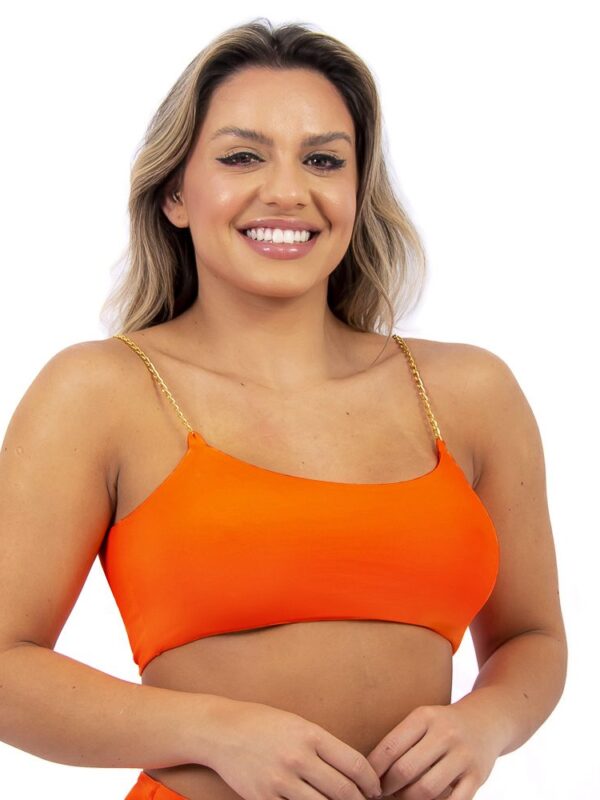 Top Faixa Laranja Neon Com Alça Corrente