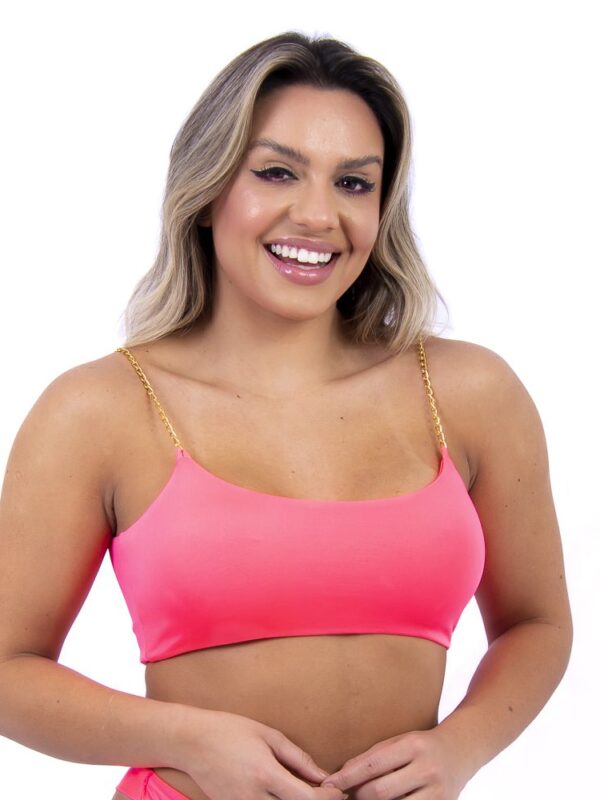 Top Faixa Rosa Neon Com Alça Corrente