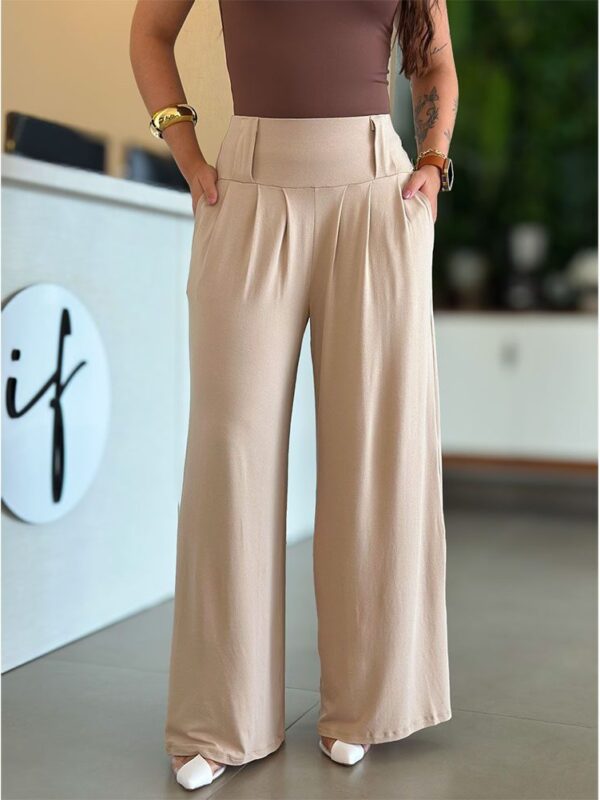 Calça Pantalona em Malha cor Nude