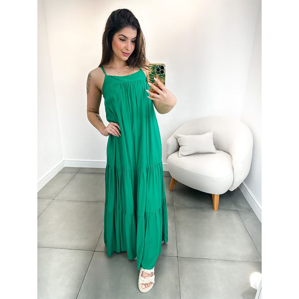 Vestido Longo Em Viscolinho Verde – Inovar Forever