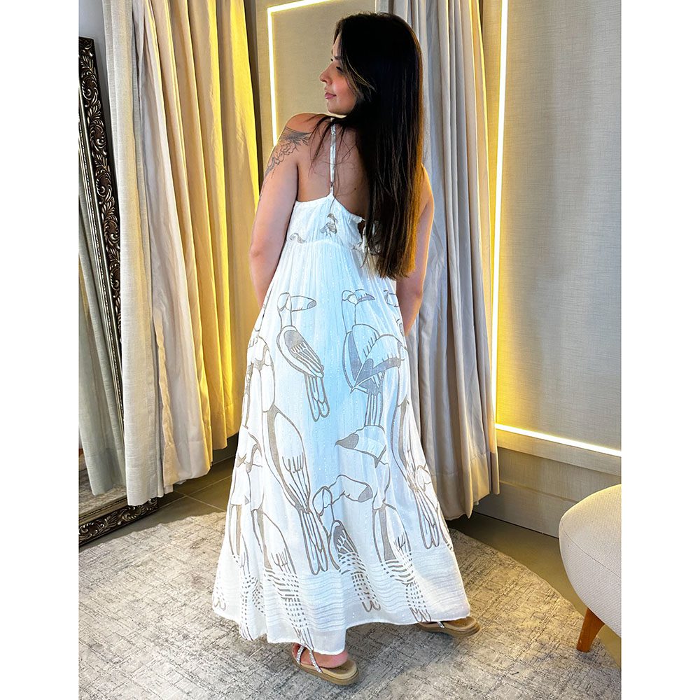 Vestido Longo em Crepe Com Dourado Detals