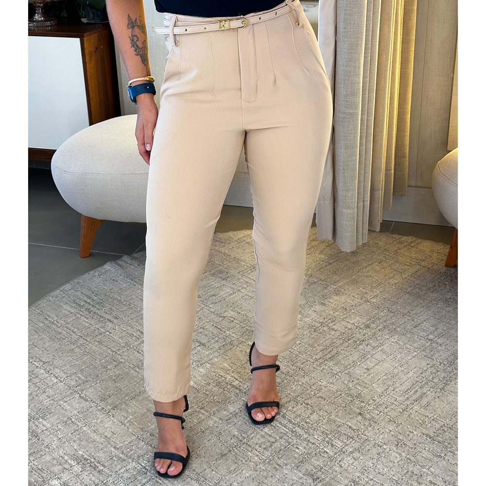 Calça Alfaiataria Com Cinto Nude