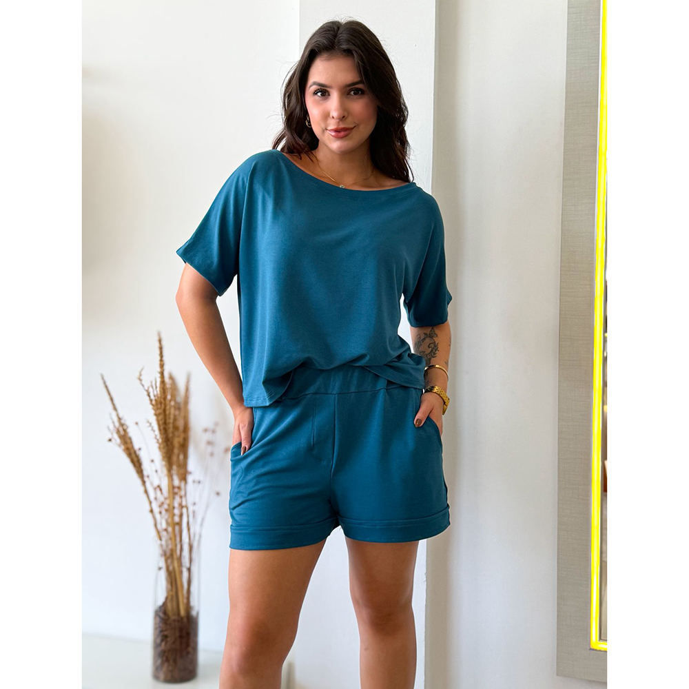 Conjunto Moletinho Short Azul Petróleo