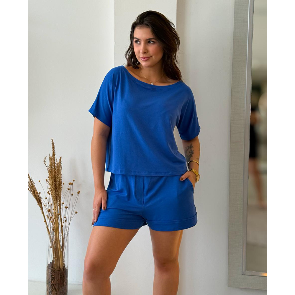 Conjunto Moletinho Short Azul Royal