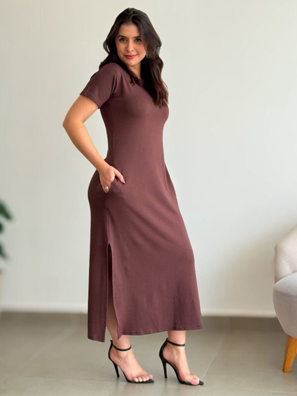 Vestido C/ Manga Moletinho Marrom Escuro