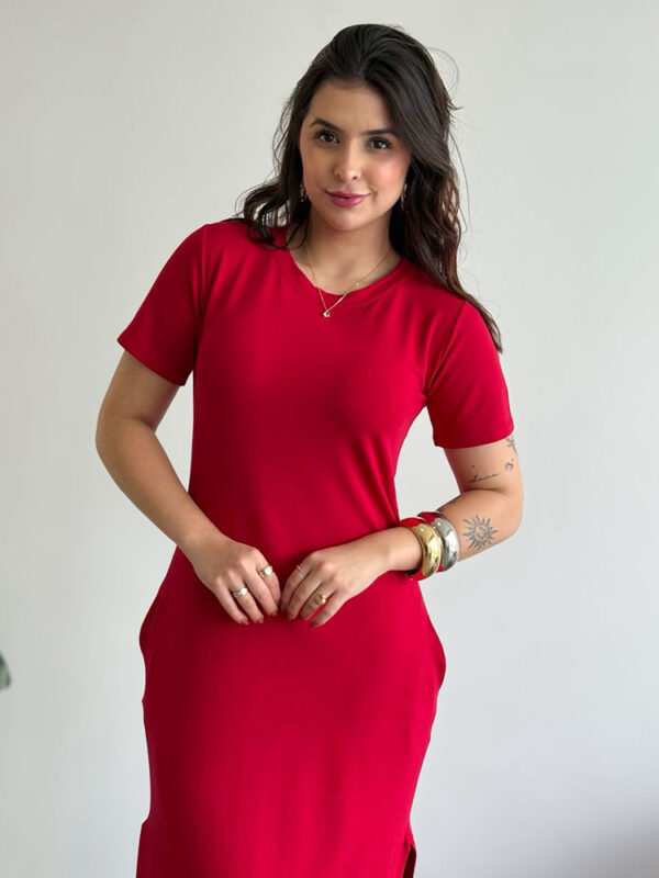 Vestido C/ Manga Moletinho Vermelho