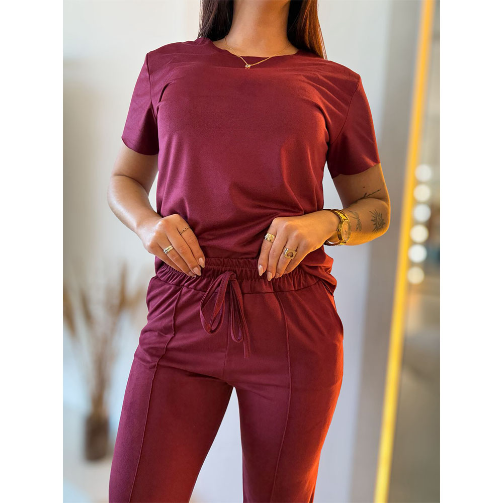 Conjunto Suede Bordô