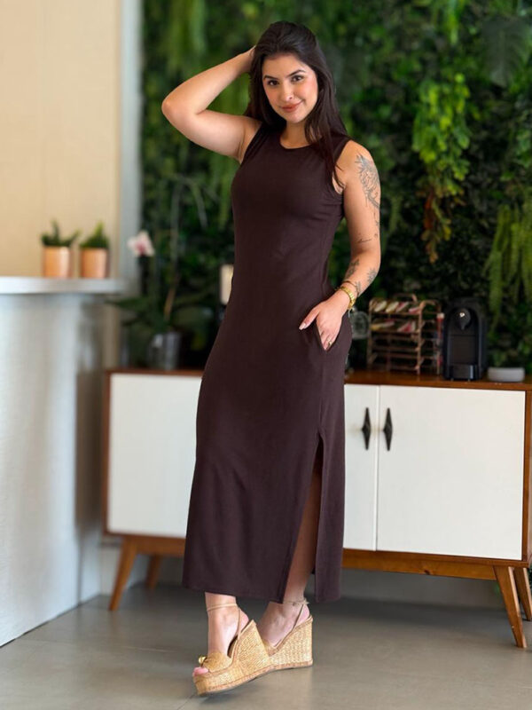Vestido Regata Moletinho Marrom Escuro