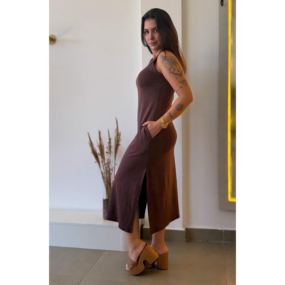 Vestido Regata Moletinho Marrom Escuro