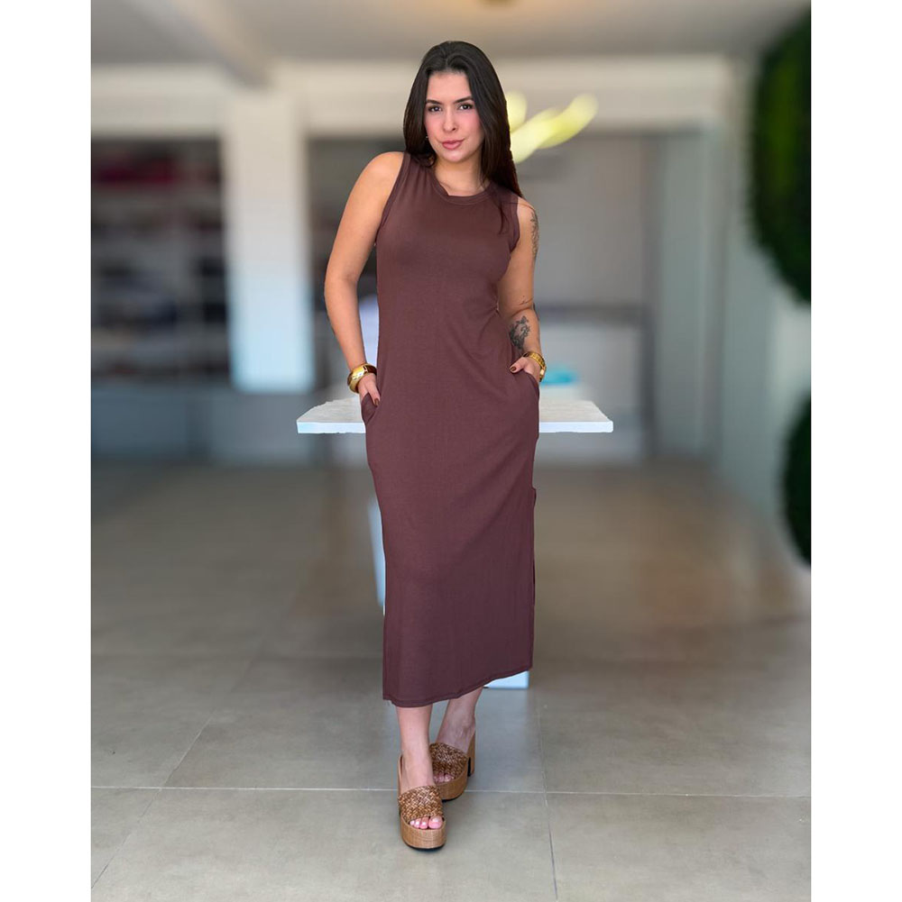 Vestido Regata Moletinho Marrom Escuro