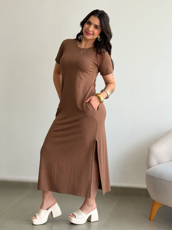 Vestido C/ Manga Moletinho Marrom Claro