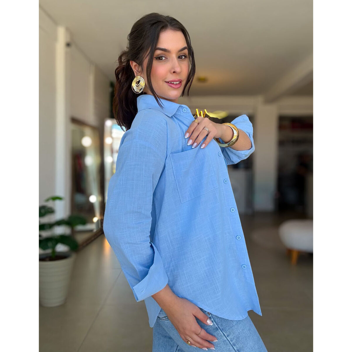 Camisa Algodão Azul Claro