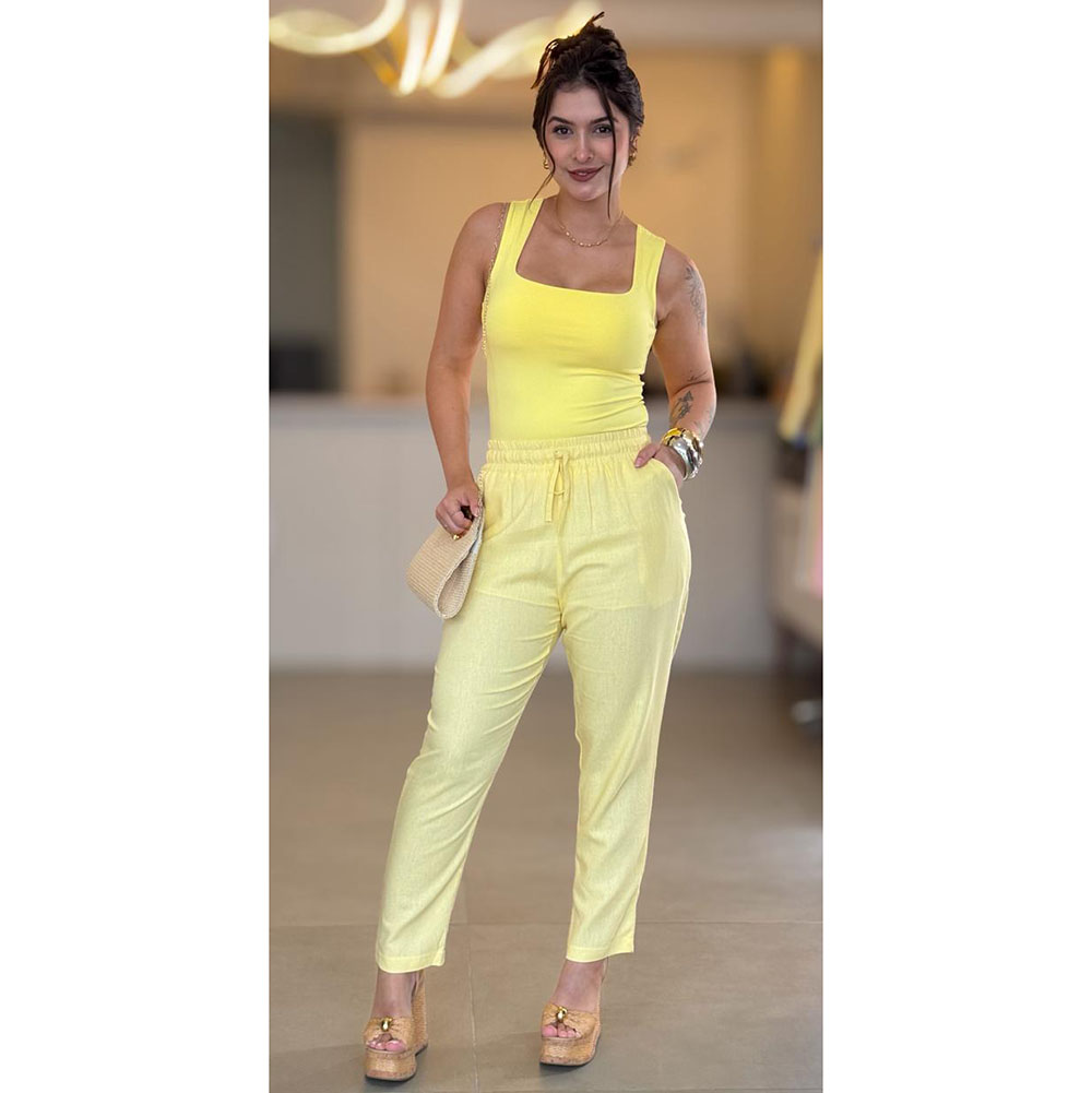 Calça Linho Skinny Amarelo Manteiga