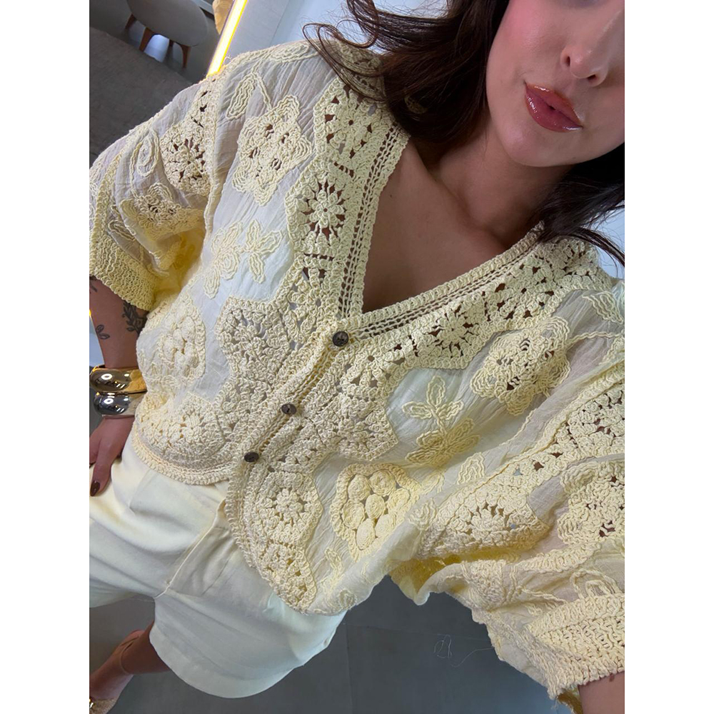 Kimono Crochê Amarelo