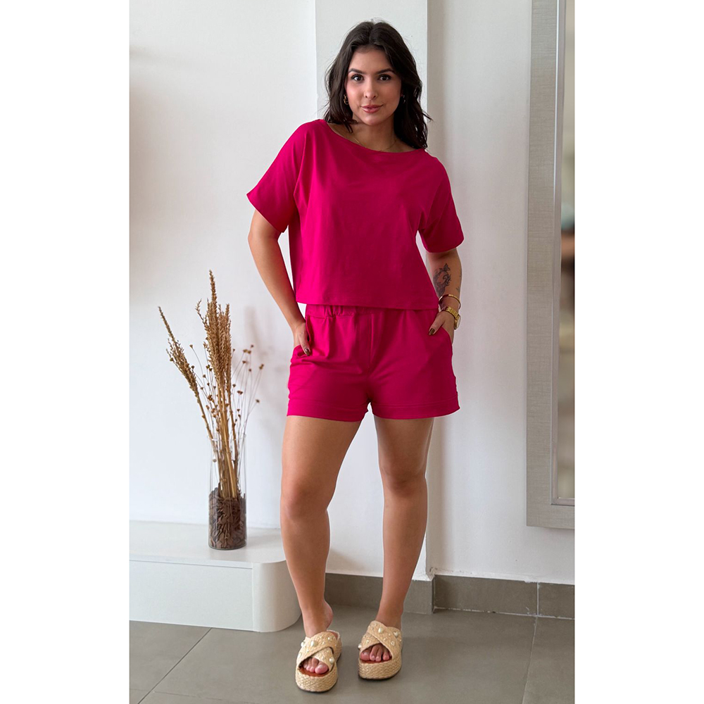 Conjunto Moletinho Short Pink