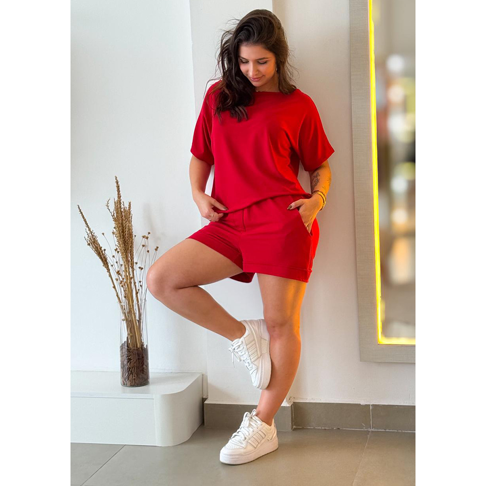 Conjunto Moletinho Short Vermelho