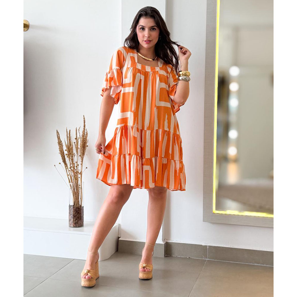 Vestido Bata Laranja c/ Nude