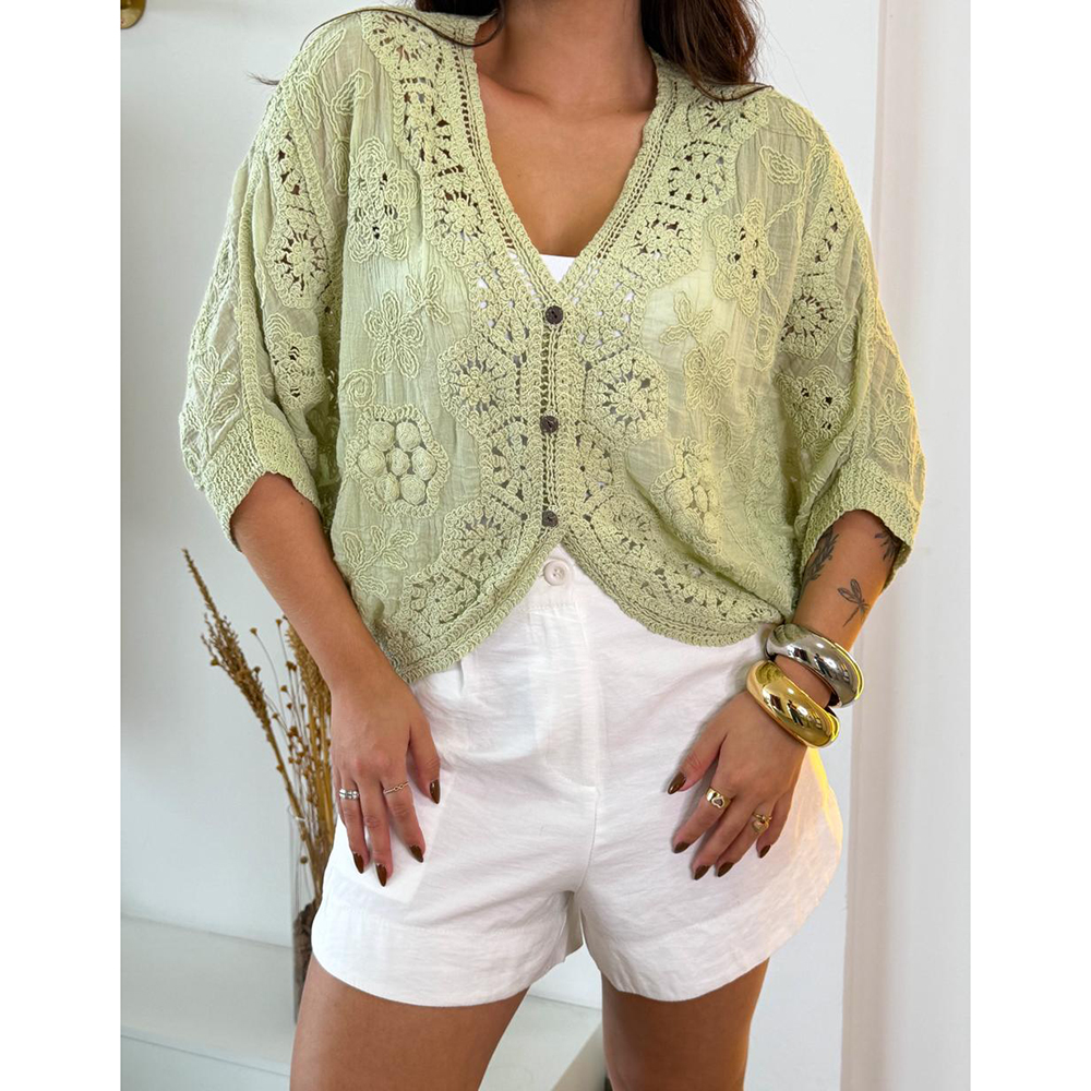 Kimono Crochê Verde