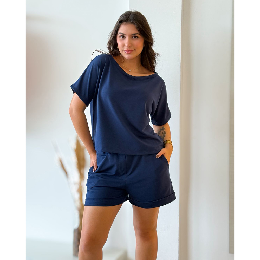 Conjunto Moletinho Short Azul Marinho