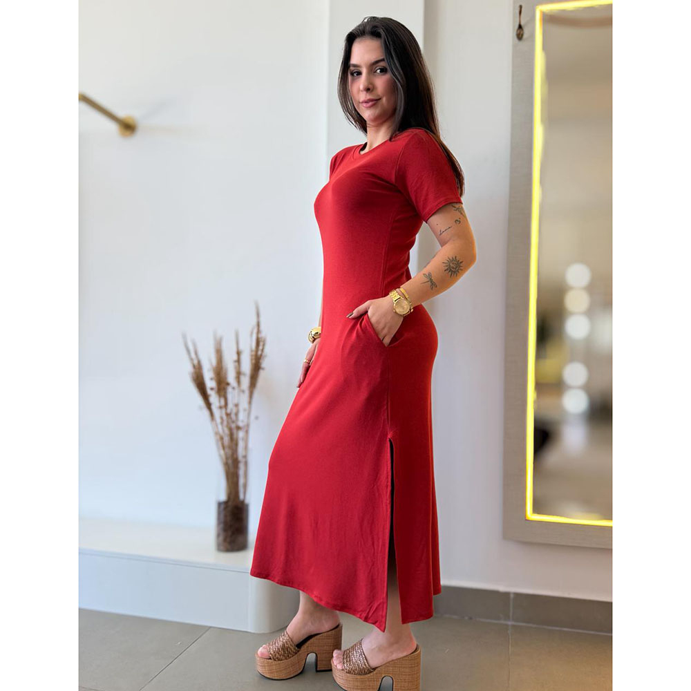 Vestido C/ Manga Moletinho Terracota