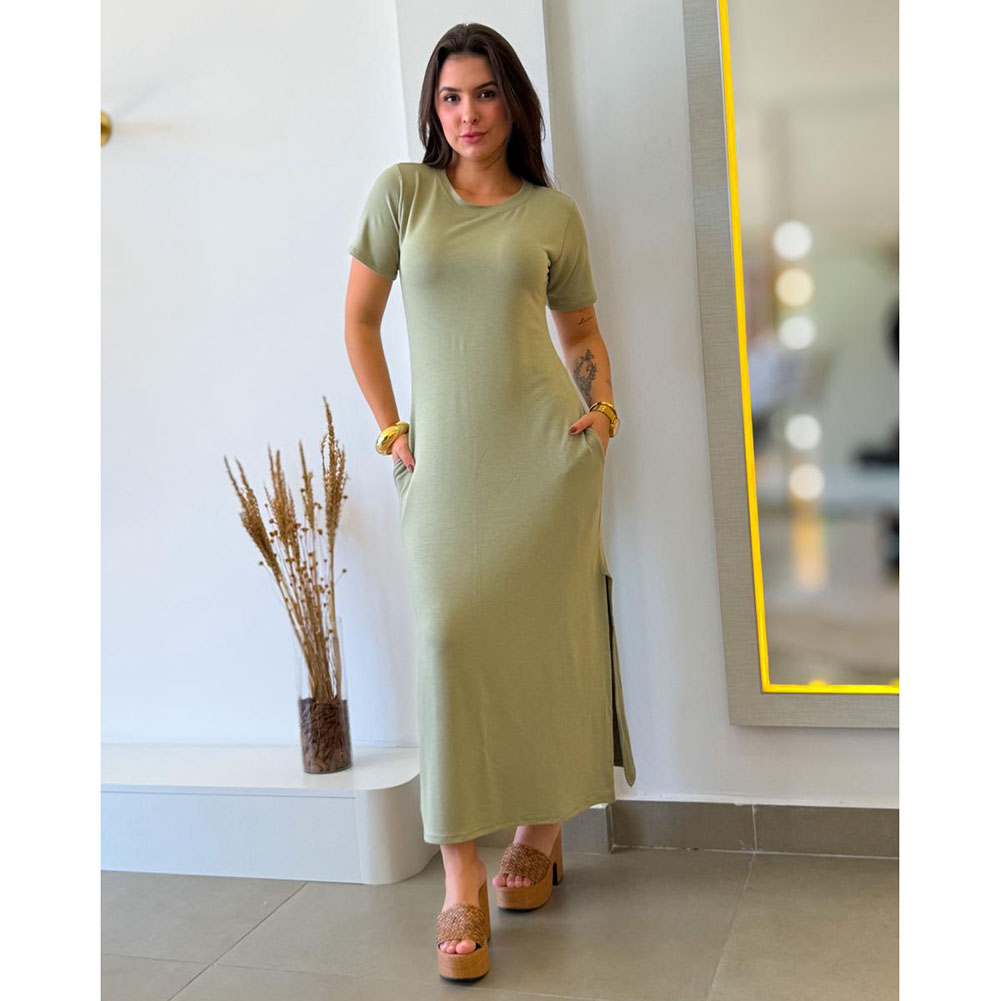 Vestido C/ Manga Moletinho Oliva