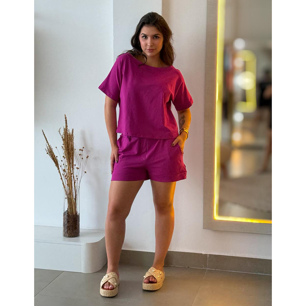 Conjunto Moletinho Short Fúcsia