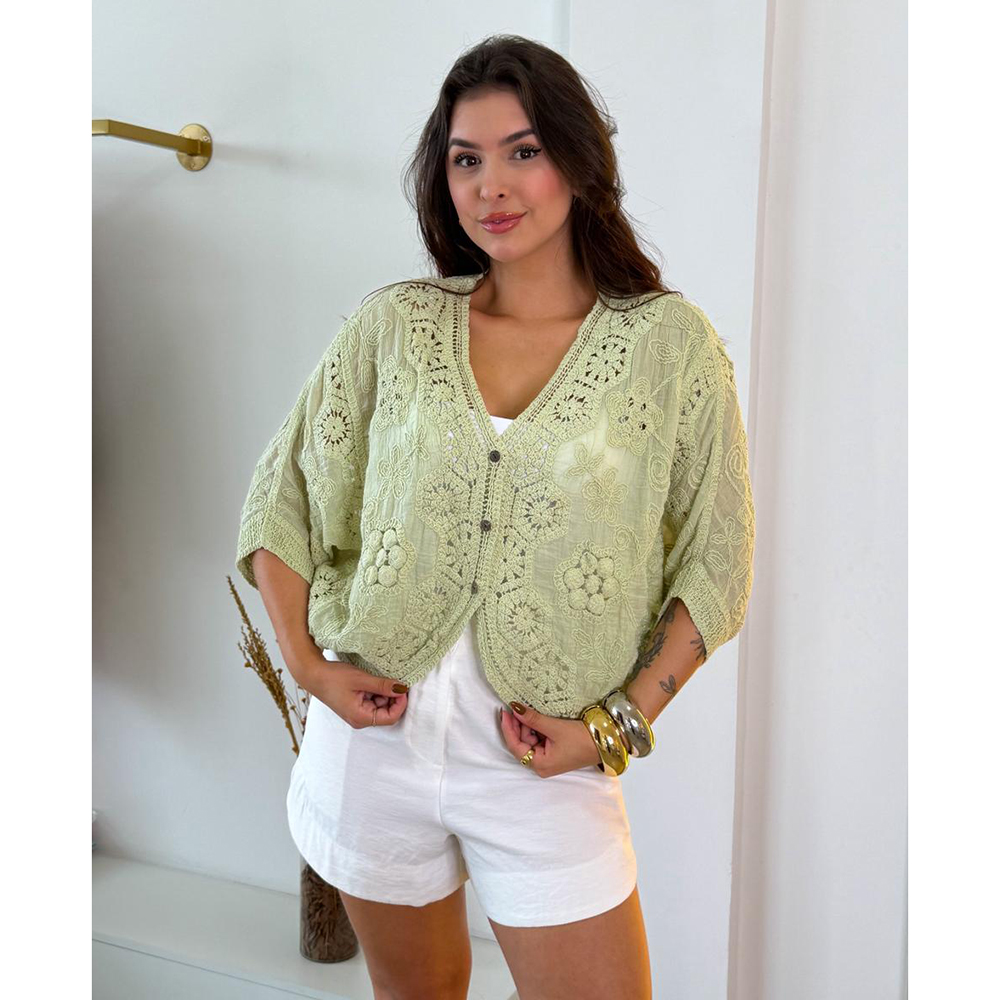 Kimono Crochê Verde