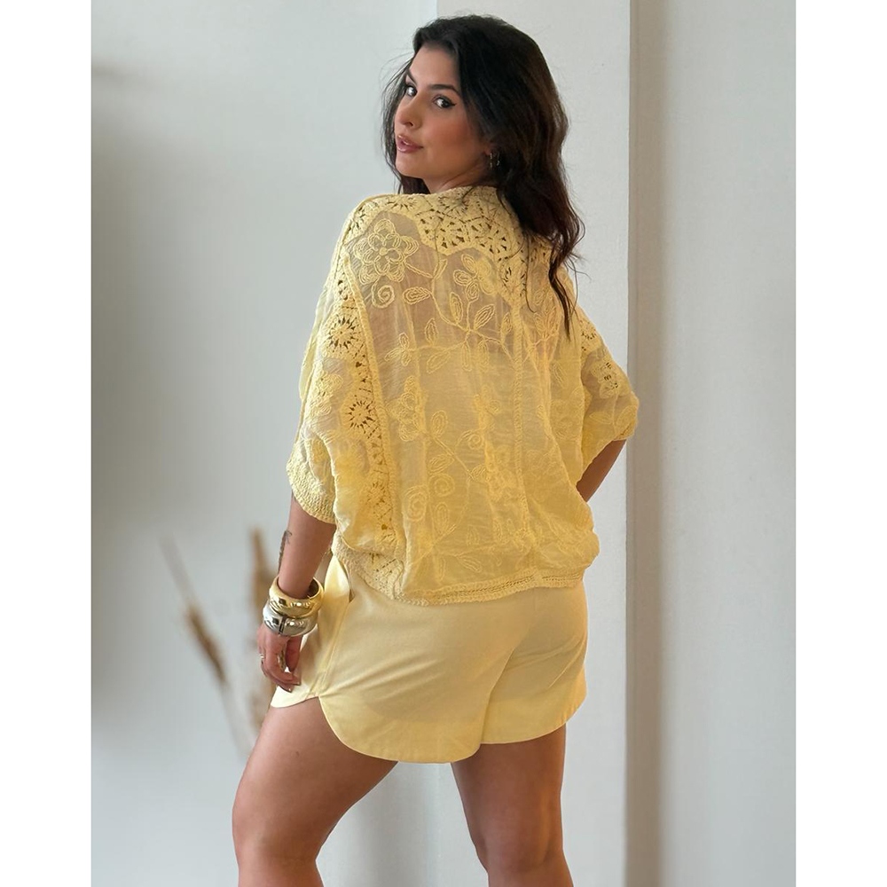 Kimono Crochê Amarelo