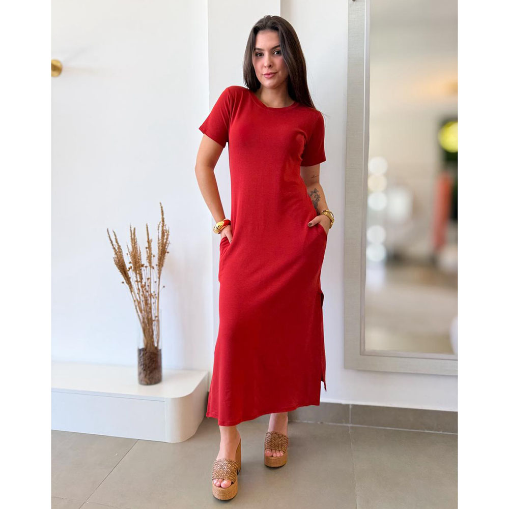 Vestido C/ Manga Moletinho Terracota