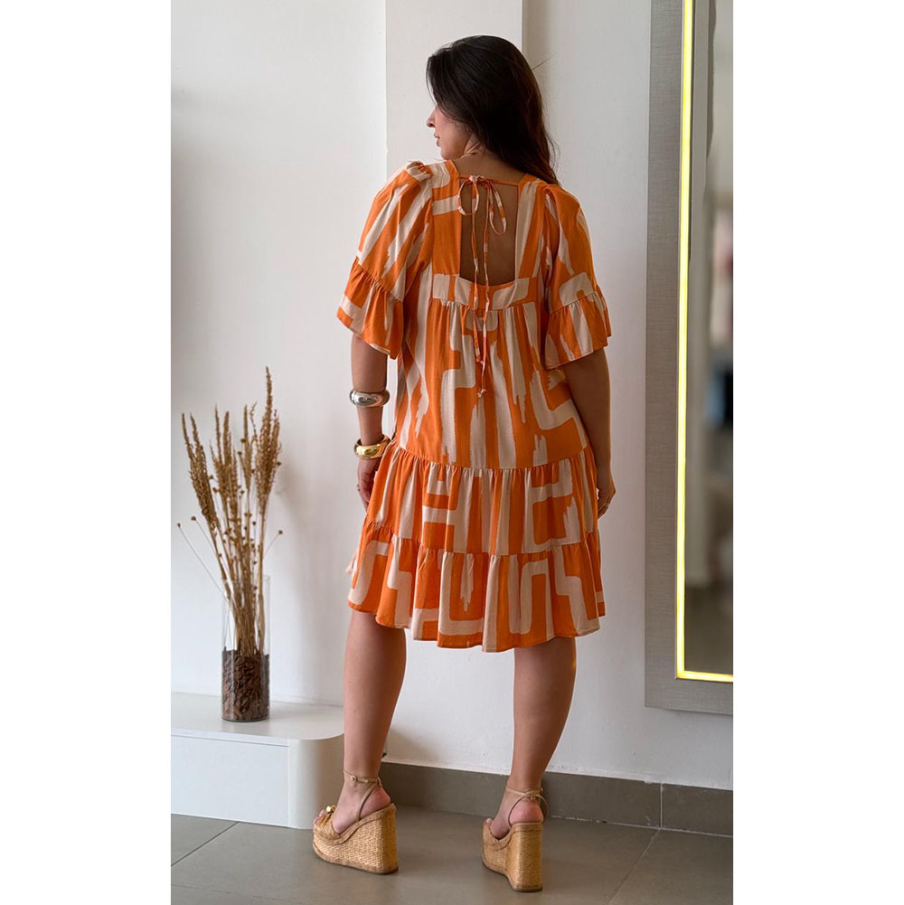 Vestido Bata Laranja c/ Nude