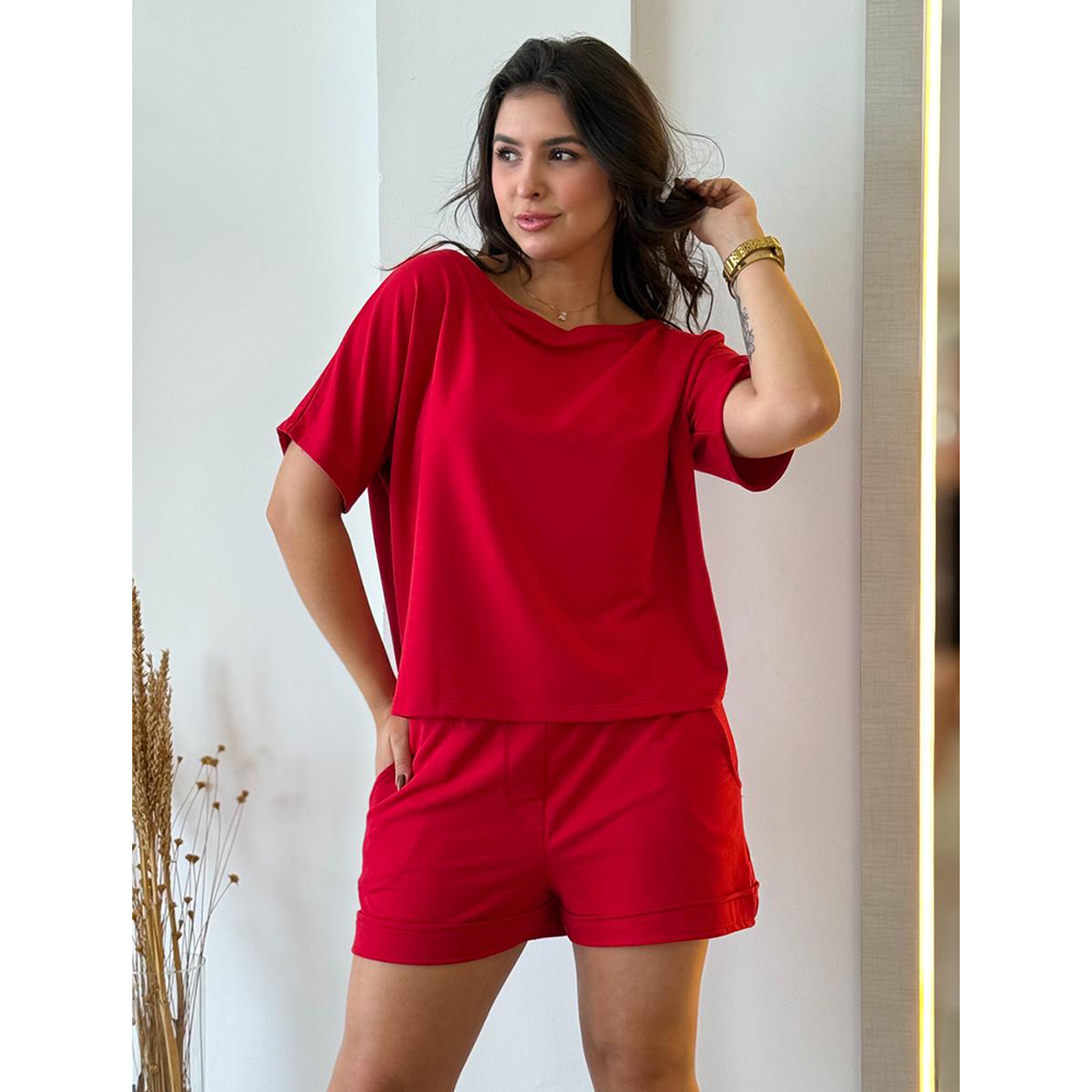 Conjunto Moletinho Short Vermelho
