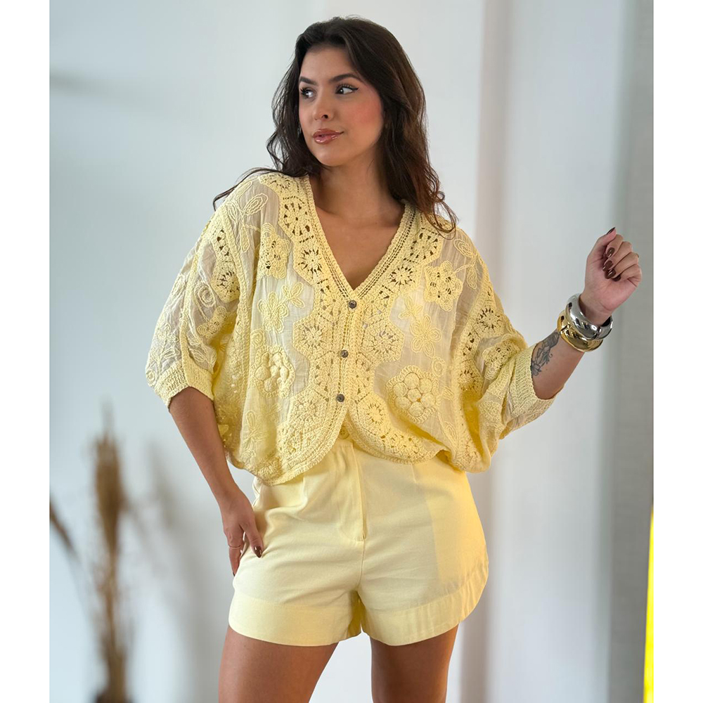 Kimono Crochê Amarelo