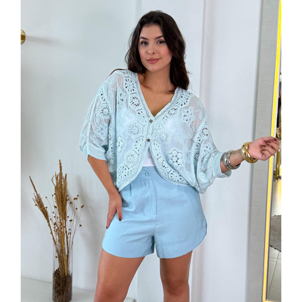Kimono Crochê Azul