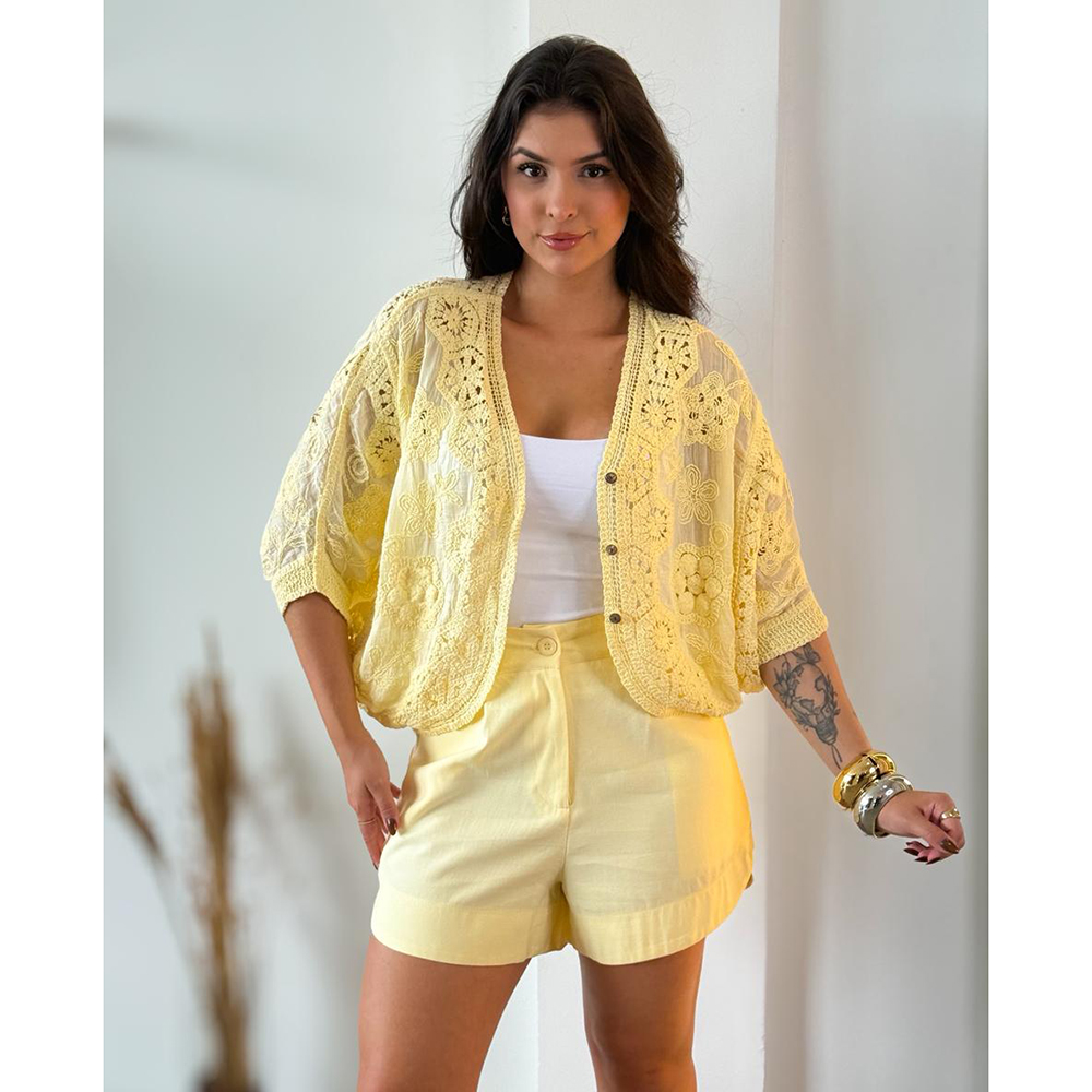 Kimono Crochê Amarelo