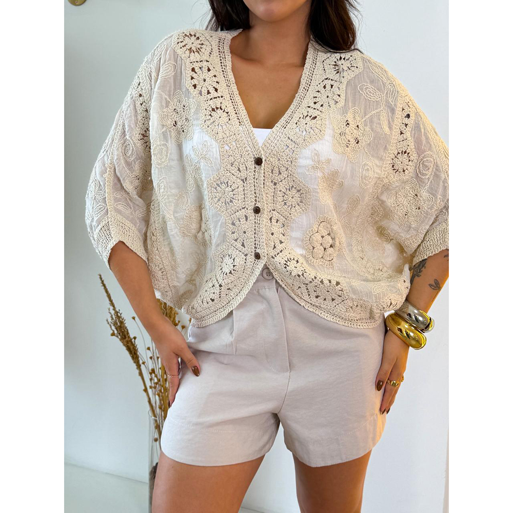 Kimono Crochê Nude