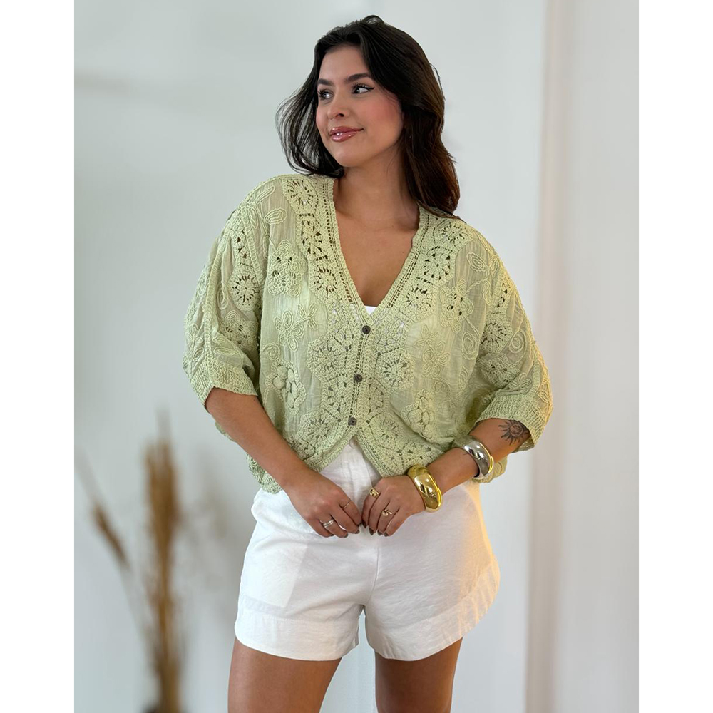 Kimono Crochê Verde