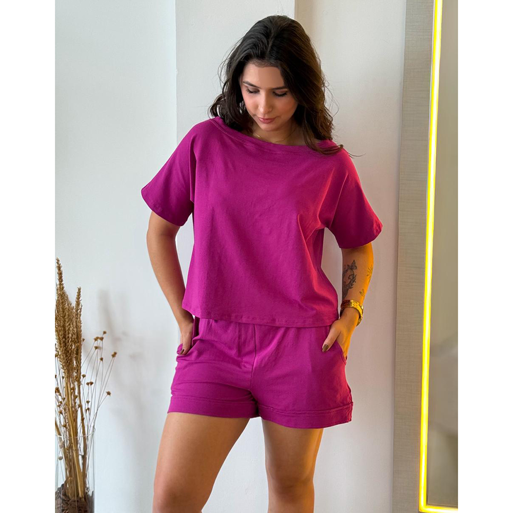 Conjunto Moletinho Short Fúcsia