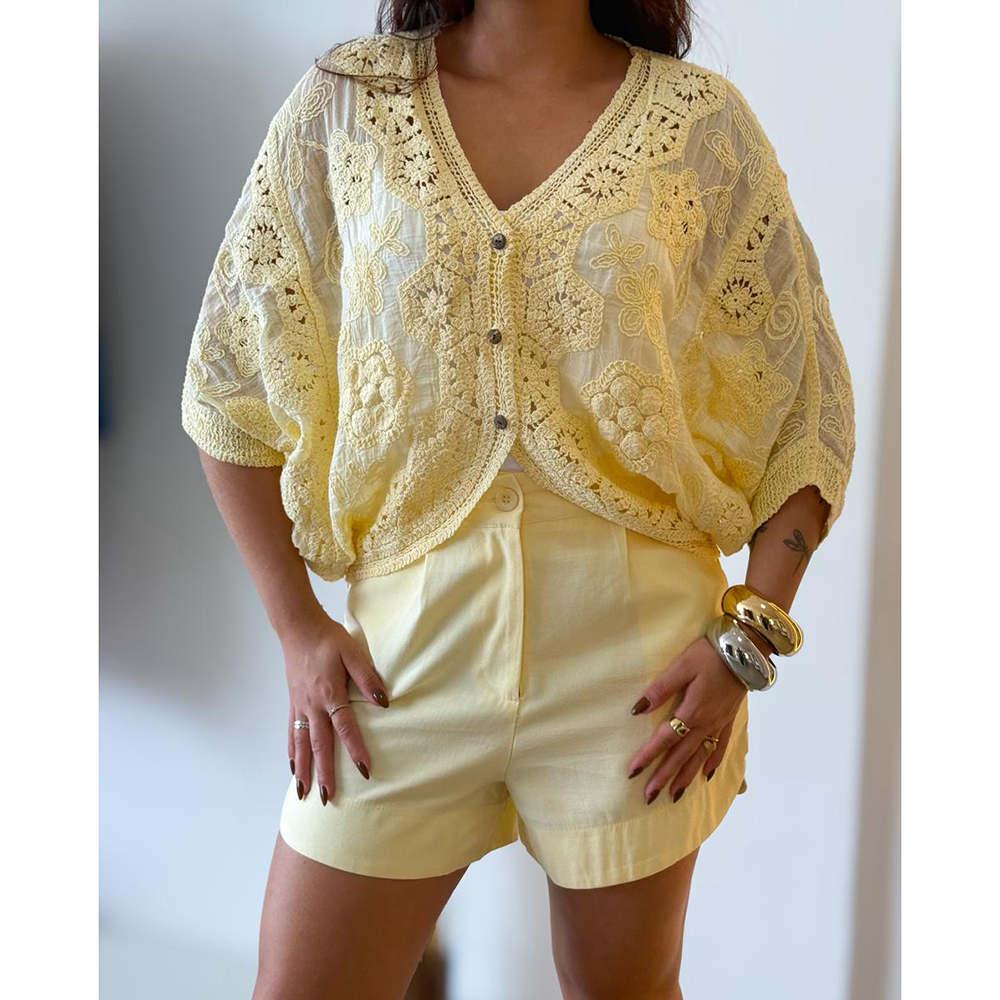 Kimono Crochê Amarelo