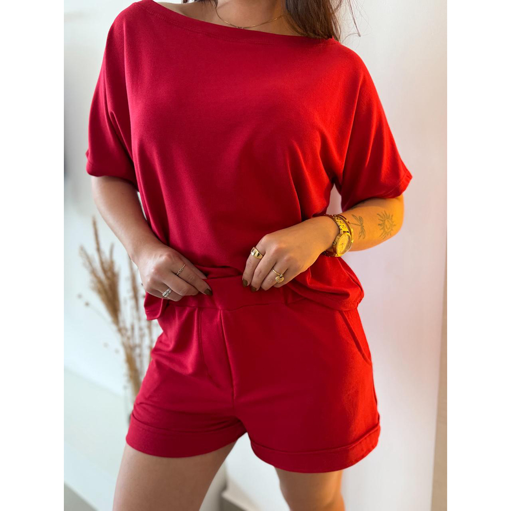 Conjunto Moletinho Short Vermelho