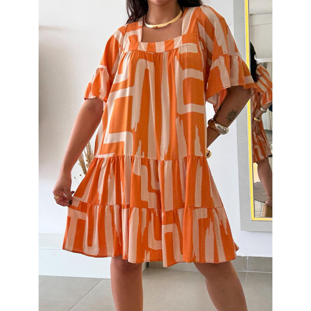 Vestido Bata Laranja c/ Nude