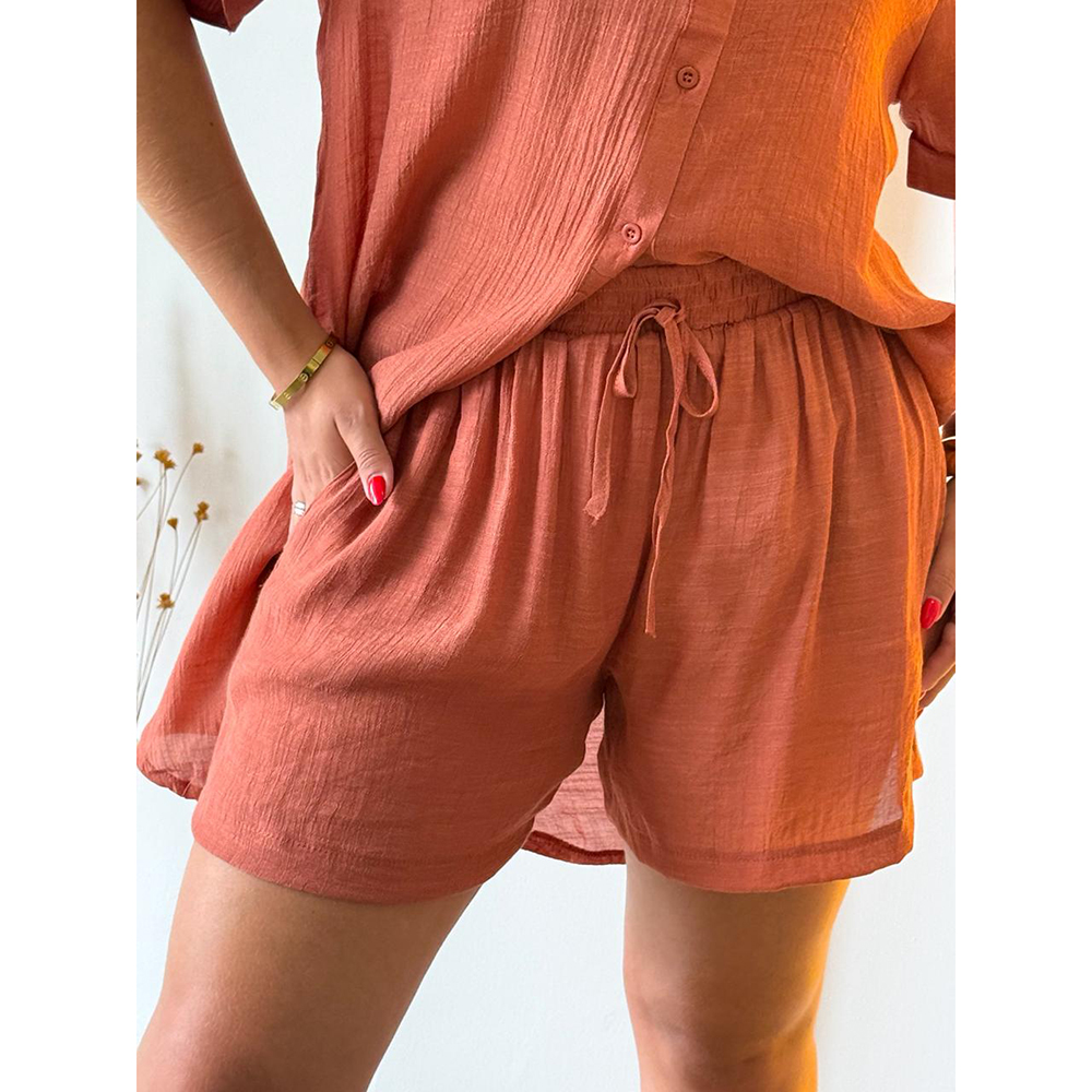 Conjunto Chemise Crepe Marrom