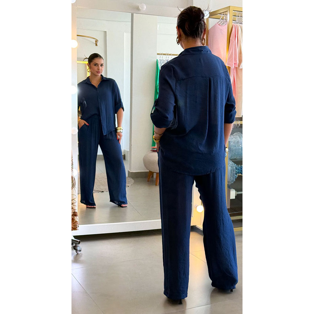 Conjunto Camisa Crepe Azul Marinho