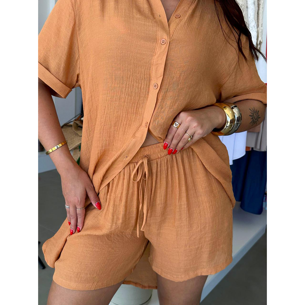 Conjunto Chemise Crepe Caramelo