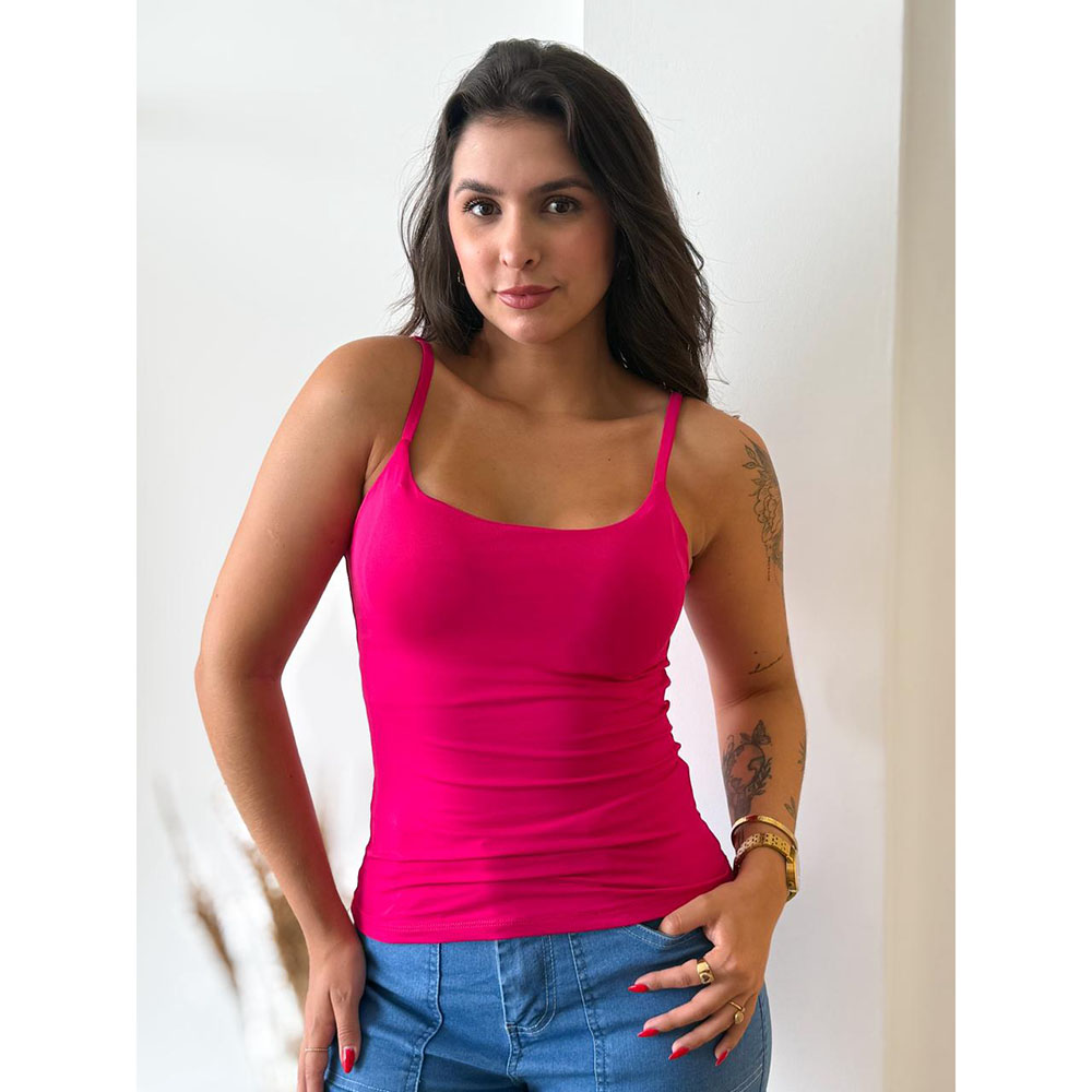 Regata Com Bojo e Alça Regulável Rosa Pink