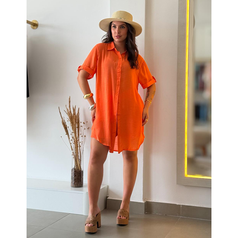 Conjunto Chemise Crepe Laranja