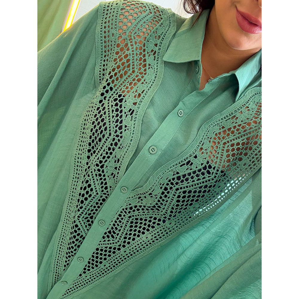 Kimono Crepe Renda Verde Menta