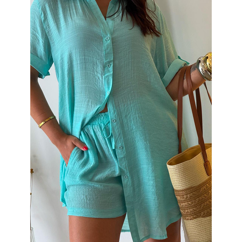 Conjunto Chemise Crepe Verde Água